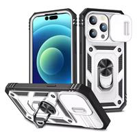Armor Hoesje voor iPhone 12 Pro Max - met Kickstand en Camera Slide - Magneet Grip Cover - Wit