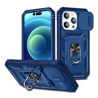 Armor Hoesje voor iPhone XR - met Kickstand en Camera Slide - Magneet Grip Cover - Blauw
