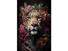 Glasschilderij Tijger met Bloemen | 1060