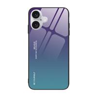 iPhone 15 Pro Max Hoesje Gradient - TPU en 9H Glas - Shockproof Glossy Case Cover - Paars-Blauw
