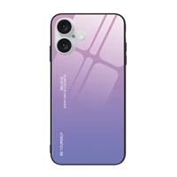 iPhone 14 Hoesje Gradient - TPU en 9H Glas - Shockproof Glossy Case Cover - Roze-Paars