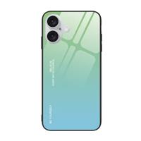 iPhone 16 Hoesje Gradient - TPU en 9H Glas - Shockproof Glossy Case Cover - Groen-Blauw