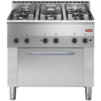Gasfornuis 5 branders, elektrische convectieoven 4x gn 1/1 | Diamond | C5FV6-PN