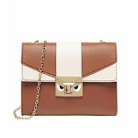 Handtas in contrasterende kleur met gouden ketting - Schoudertas voor dames met metalen schoudertas