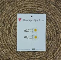 Haarspeldje Flower - daisy - madeliefjes - oranje/geel — 4 cm / zilver