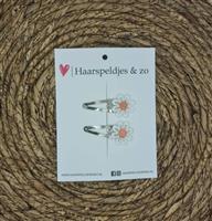 Haarspeldje Flower - daisy - madeliefjes - perzik/roze — 4 cm / zilver