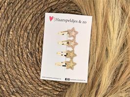 Haarspeldje ‘Stars’ - ster - sterretje - glitters - rosé - roze - goud - kerst – feestdagen — 3 cm
