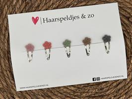 Haarspeldjes Flower 5 - klikklak - met een lief klein bloemetje - mix kleuren allerlei - wol — 3 cm