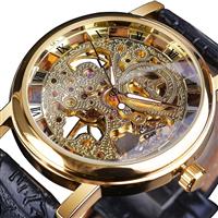 Luxe horloge met gouden kast voor heren - Horloge met leren of mesh bandje Transparant mechanisch sk
