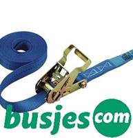 Spanband blauw, met ratelgesp en 2x fitting, 25mm x 5000mm