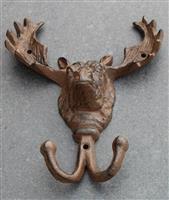 Kapstokhaak Eland met gewei, dubbele haak, gietijzer KH425
