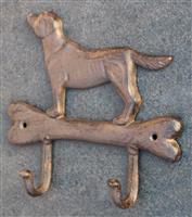 Kapstokhaak Hond met Kluif, 2 Haken, Gietijzer LH231