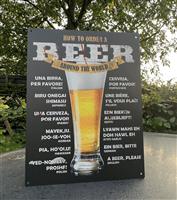 Tekstbord:How to order a beer around the world metaal     TB422