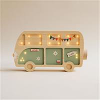 Houten decoratieve lamp - Hippie Van - Groen 2xAA batterijen (zonder dimfunctie of afstandsbediening