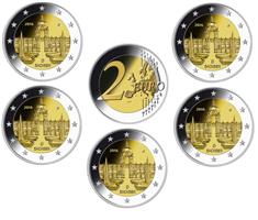 Duitsland 2 Euro 2016 Dresdner Zwinger Sachsen, serie van 5 slagplaatsen