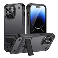 iPhone 16 Armor Hoesje met Kickstand - Shockproof Cover Case - Grijs