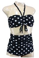Aloha Beachwear, Bandeau Bikini Black Dots Vintage High Waist