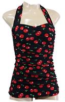 Aloha Beachwear, Vintage Pinup Badpak Black Cherry in Small.