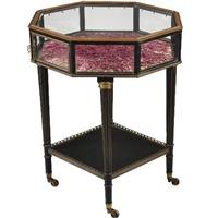 Tafelvitrine bronzen 8-kantige horlogevitrine op zwart gedraaid onderstel (No.432232)