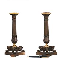 Stel van 2 bronzen deels vergulde kandelaren empire ca 1810 (No.900810.G)