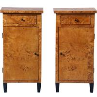 Stel van 2 blonde nachtkastjes zeer strak Biedermeier berkenwortel ca 1825 (No.231630)#