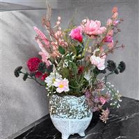 Kunstbloemen boeket - weiland boeket - 60cm - roze - compleet in PTMD pot - Veldbloemen