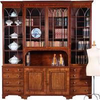 Zeer grote bibliotheekkast ca 1800 Breakfront met 6 deuren en 6 laden en open vak (No.232015)