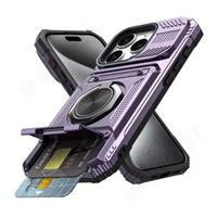 iPhone 11 Pro Max - Card Slot Hoesje met Kickstand - Grip Socket Magnetische Cover Case - Paars