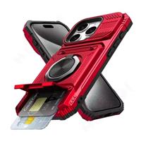 iPhone 14 Pro - Card Slot Hoesje met Kickstand - Grip Socket Magnetische Cover Case - Rood