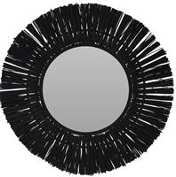 Ronde spiegel met zwart raffia