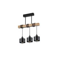 Plafondlamp industrieel eiken - hanglamp zwart 3 x E27 fitting (grote fitting) - 50 cm IP20 230V