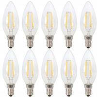Kaarslamp E14 - 10 stuks | LED 4W=40W traditioneel licht | warmwit filament 2700K - 230 Volt