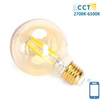 Globe E27 gloeilamp 6W WiFi CCT 2700K-6500K | G80 - warmwit - daglichtwit LED ~ 806 Lumen - amber gl