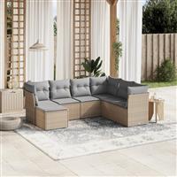 vidaXL 7-delige Loungeset met kussens poly rattan gemengd beige