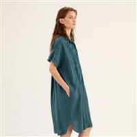 Rosso 35 Linnen jurk Garment-Dyed korte mouw Maat: 38