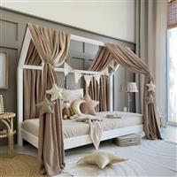 Mousseline Klamboe met details voor Bedhuis type A Wit met gouden sterren