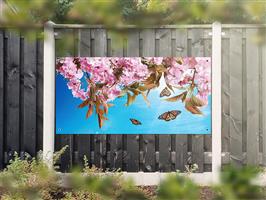 NR 1211: Tuinposter roze bloemen en vlinders 90x180cm