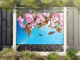 NR 1311: Tuinposter roze bloemen en vlinders 120x180cm