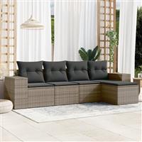 vidaXL 5-delige Loungeset met kussens poly rattan grijs