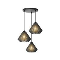 Hanglamp Ibiza Diamond 3-Lichts 30x30x150 cm Zwart Jute | Zwart Metaal