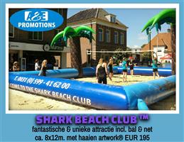 verhuur beachvolleybal boarding met palm en haai