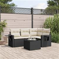 vidaXL 5-delige Loungeset met kussens poly rattan zwart