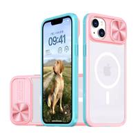 Draadloos Opladen Hoesje voor iPhone 13 - met Camera Slide  -  Bumper Cover voor Magsafe - Blauw Roz
