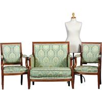 Klein Empire bankje met 2 zetels incl bekleding naar wens massief mahonie ca 1810 (No.281425)
