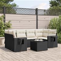 vidaXL 7-delige Loungeset met kussens poly rattan zwart