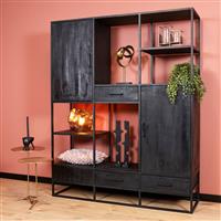 Vakkenkast Denver Black XXL 160 cm | Zwart Mangohout en Staal