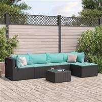vidaXL 6-delige Loungeset met kussens poly rattan zwart