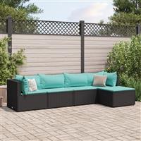 vidaXL 5-delige Loungeset met kussens poly rattan zwart
