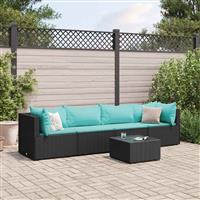 vidaXL 5-delige Loungeset met kussens poly rattan zwart