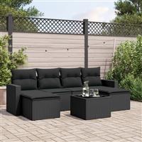 vidaXL 7-delige Loungeset met kussens poly rattan zwart
